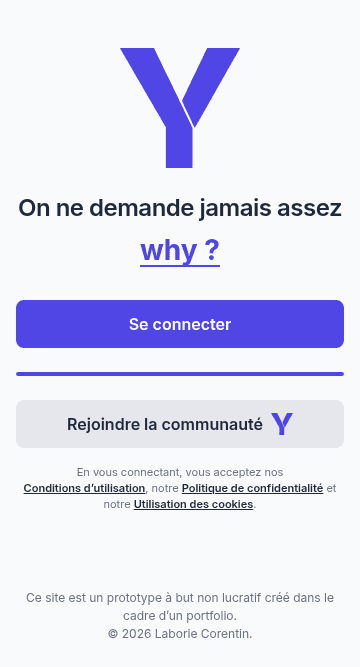 Y welcome screen on mobile