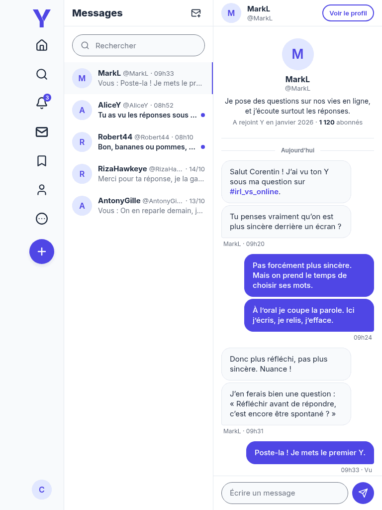 Y messages on tablet
